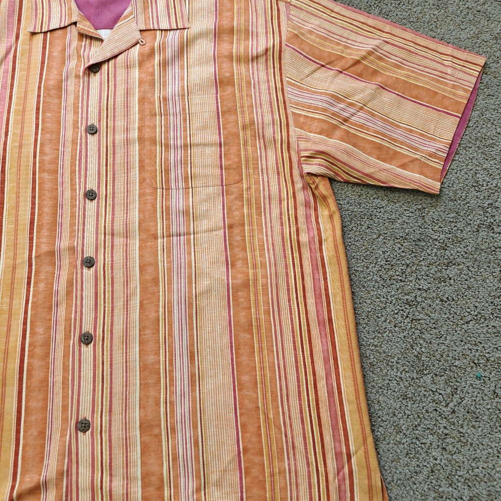 Tommy Bahama Mens XL Silk Camp Shirt Orange Pink Striped Short Sleeve Button Up - Picture 9 of 12